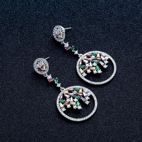 XF-EH078 Womens Fashion Korean Earrings Jewelry for Women Round Colorful Zircon Pendant Earrings Gift Earrings for Women 2020