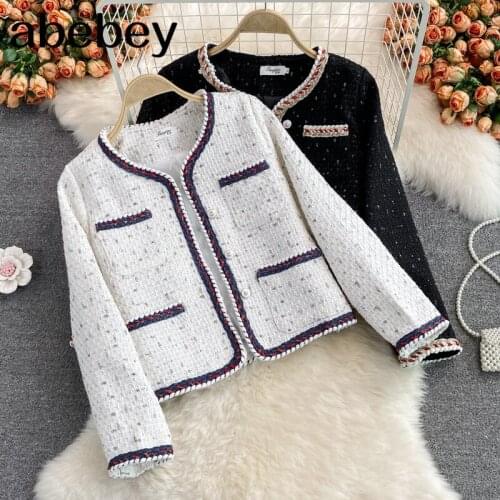 2021 New Spring Autumn Vintage O-neck long sleeve knitted Cardigan hit color stripe patchwork loose Short tweed Jacket Top
