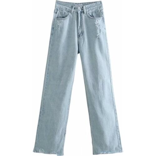 Dave&Di 2021 Ins Fashion Blogger High Street Hol eHigh Waist Jeans Ripped Jeans Woman For Women Wide Leg Jeans For Women