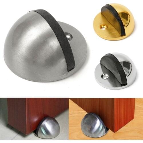 1PC 43mm Dia Casting Floor-mounted Door Stops APS Zinc Alloy Satin Chrome Half Moon Door Stopper Wood Door Holder