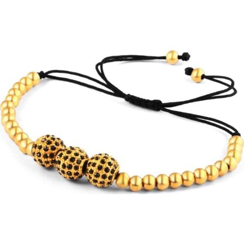 10pcs) Anil Arjandas Men Bangle 10mm Pave Setting Black CZ Beads 24K Gold 5mm Beads Braiding Macrame Bracelet For Women