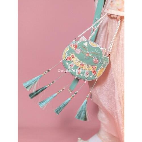 2021 chinese lucky cat cheongsam fresh classical hanfu circular messenger bag day clutch hand bags kimono purse package handbag