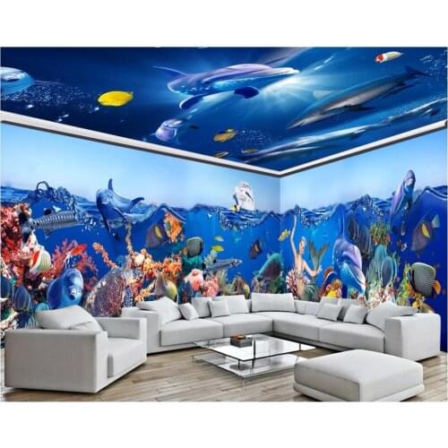 3d wallpaper custom photo Ocean World Mermaid Dolphin Fish Whole house background Home decor living room wallpaper for walls 3 d