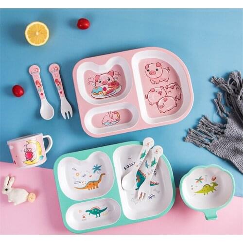 5Pcs Dinosaur Divided Childrens Plate Cute Creative Household Dinnerware Baby Plate Breakfast Dinner Plate