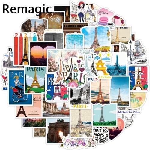 50pcs Paris Scrapbooking Stickers Packs Waterproof Skateboard Luggage Motorcycle Guitar Graffiti Kid Toy decals pasters gifts