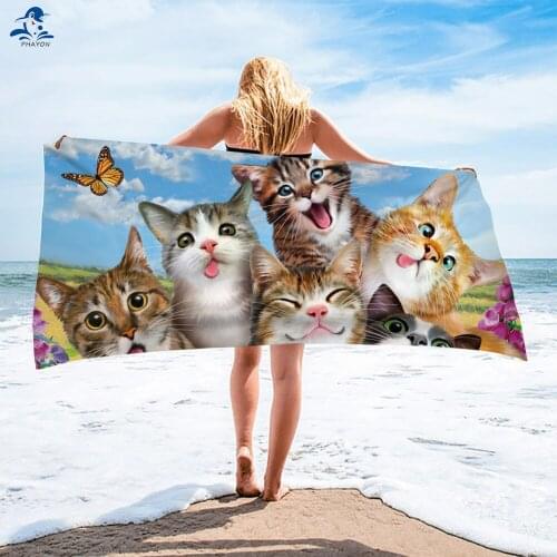 PHAYON Cute Cat Cartoon Microfiber Bath Towel Adult Large Quick Dry Soft Lightweight Sand Free Beach Towel for Camping Travel