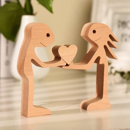 Couples Wooden Statue With Love Hearth Small Decor Great Sculpture With Message Of Love Handicraft decoration Dropshiping