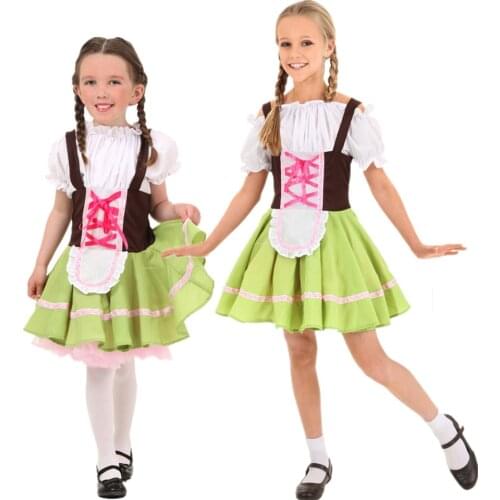 Children Oktoberfest Dress Girls Party Cosplay Halloween Clothing Bavarian Peasant Waitress Beer Maid Outfit for Kids Costume