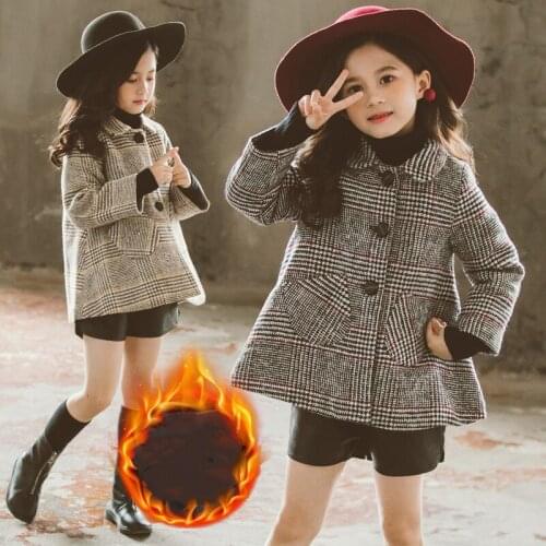 Woolen Girls Babys Kids Coat Jacket 2021 Lovely Warm Thicken Winter Autumn Cotton Pocket Buttons Outerwear Childrens Clothing
