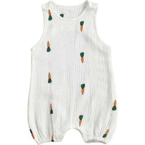 Newborn Infant Girls Romper Summer Toddler Baby Boys Sleeveless Cactus Print Cotton Linen Jumpsuits Playsuits Overalls Outfits