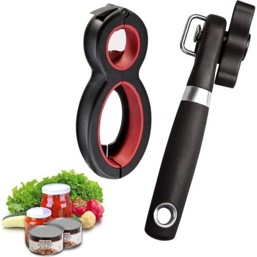 Can Opener Manual Jar Opener 6 in 1 Multi Jar Opener Seal Soda Lid Twist Grips Stainless Steel Cut Manual Can Opener