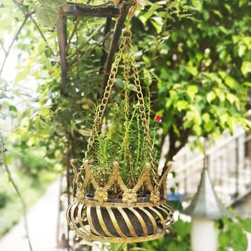 Crown retro vintage metal hanging planter