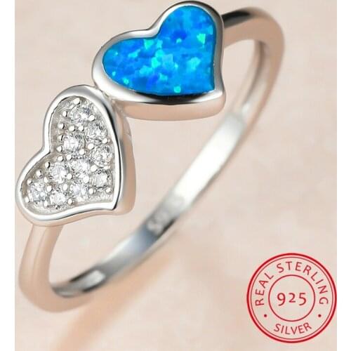 Cute Female Blue Fire Opal Ring 100% Real 925 Sterling Silver Engagement Ring Promise Love Heart Wedding Rings For Women