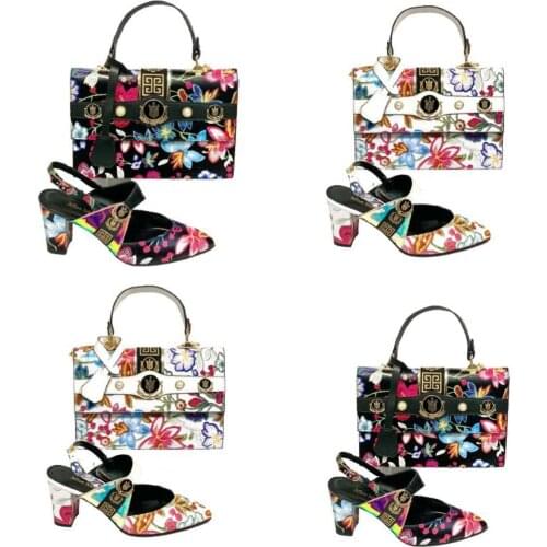 Miss Melisa patterned heeled floral shoes and bag set T112T113