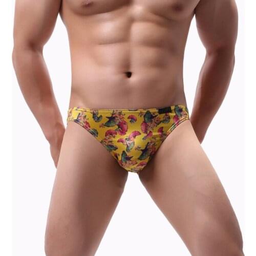 New European Size Milk Silk Sexy Male Underwear Low Waist Soft Mens Breifs Flower Print Smooth Fashion Man Breathable Underpants