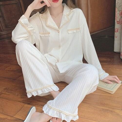 2021 New Pajama Setspajamas for Women Casual Long Sleeve Nightwear 2 Pieces Home Clothes 100% Sleepwear Cotton Spring and Autumn