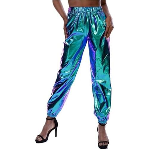 The New Reflective Casual Sports Street Hip Hop Party Shiny Symphony Trousers Laser Loose Pants Femme Streetwear Womens Pan