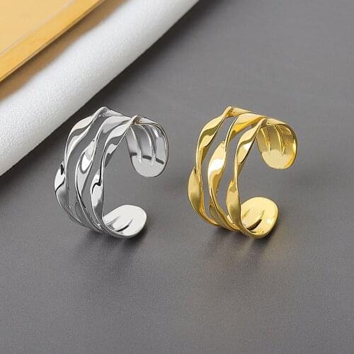 Silver Color Engagement Rings for Women 3 lines Trendy Irregular Geometric Handmade Jewelry Valentines day Gifts