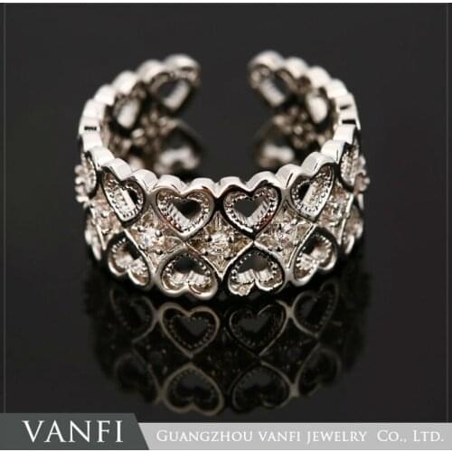 Simple Love Heart Shape White Gold Color Copper With Zircon Jewelry Women Rings For Engagement Wedding Party
