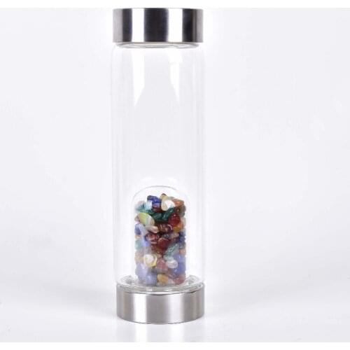 Drop shipping Crystal Infused Color agate Gemstone Rose gold Lid Stainless Steel Water Bottle