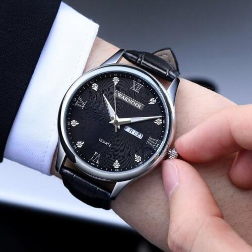 WAKNOER Luxury Brand Men Watch Calendar Sapphire Rhinestone Crystal Quartz Watches Wristwatch Male Clock Relogio Masculino 2021