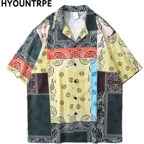 Hip Hop Paisley Print Hawaiian Shirt Summer Beach Casual Loose Short Sleeve Vintage Aloha Shirts Harajuku Streetwear Mens Shirts
