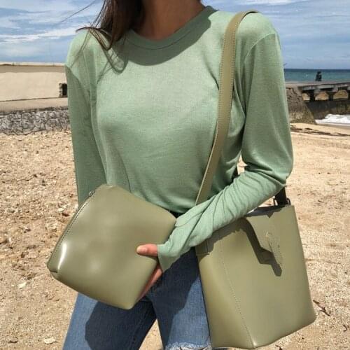 Casual Leather 2pcs Composite Bags Set Women 3 Colors Beach Travel Bucket Shoulder Bag Female Purse Clutches Bolsa Feminina