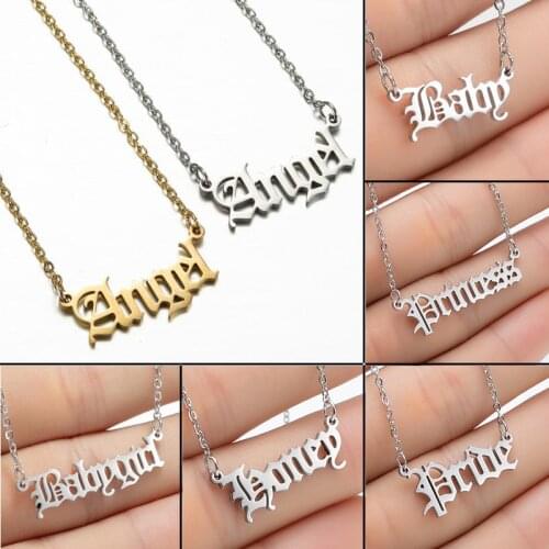 JUCHAO Vintage Minimalist Hip-hop Art Letter Stainless Steel Angel Babygirl Princess Necklace Gothic Letter Necklace