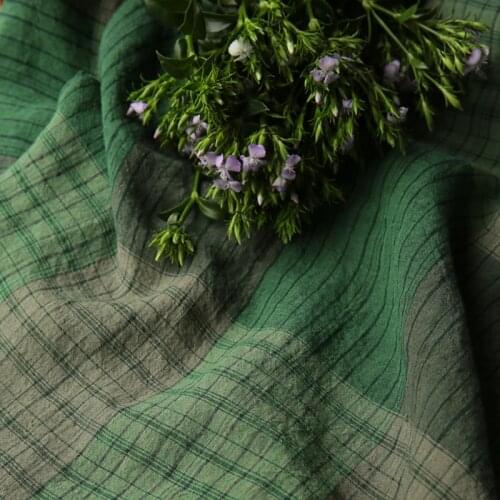 High-end yarn-dyed weaving fabric Pure flax Green grid tissu High-end dress clothes material