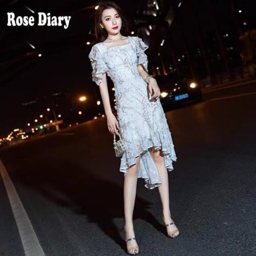 RoseDiary 2021 Hollow Out Hole Spiced Lace Ruffles Knee Length Long Sleeve Cocktail Dress Women Slim Waist Party Dresses Vestido