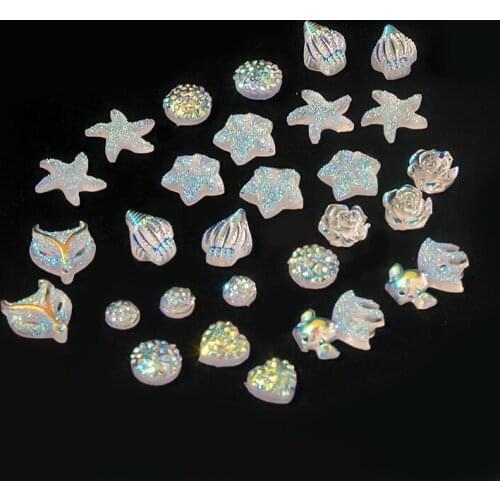 10PCS Aurora Nail Art Charm Bright Shining Starfish & Conch & Goldfish DIY Manicure Tips Accessories Charms