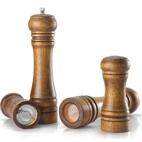 2Pcs/Set Wooden Salt Bottle Spice Jar Manual Pepper Mill Grinder Kitchen Tool