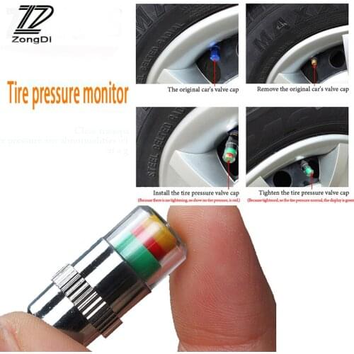 ZD 4Pcs Car Warning Pressure Tire Wheel Air Valve Caps Cover For Volvo S60 V70 XC90 XC60 Subaru Forester Peugeot 307 206 308 407