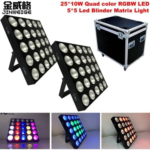 Free Shipping 2pcs/Lot Flycase Packing 5x5 RGBW Led Lights 25x10w Sound Auto Dot Matrix Blinder Wall Wash For Wedding Disco