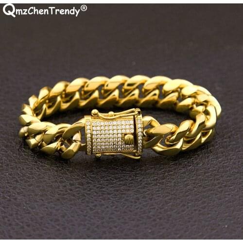 14MM 22cm Stainless Steel Hip hop Women Mens Miami Curb Cuban Chain Bracelets CZ Clasp Dargon Clasp Bangle Jewelry Drop shopping