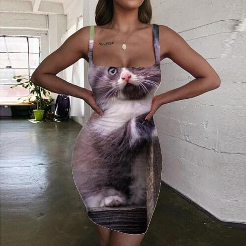 Giyu Brand Cat Dresses Women Animal Vestido Sexy Lovely Sundress Landscape 3d Print Womens Clothing Party Short Beach Fashion