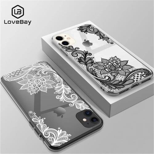 Lovebay Phone Case For iPhone 6s 7 8 Plus 11 12Pro X XR XS Max 5 5s SE Sexy Lace Mandala Flower Clear Soft TPU Back Cover Fundas