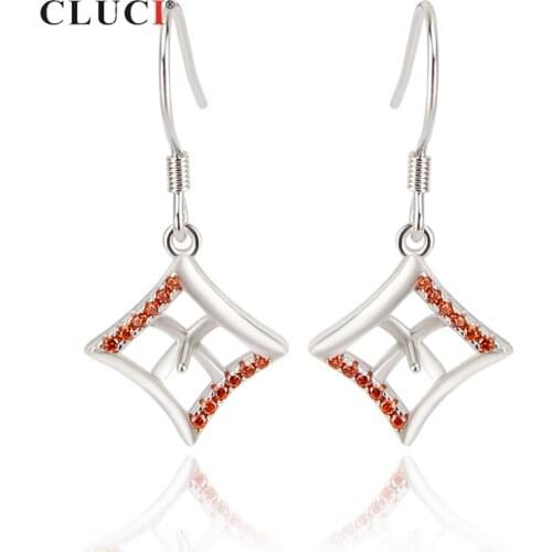 CLUCI 925 Sterling Silver Pearl Square Earrings Accessory Pearl Mounting Silver 925 Zircon Drop Earrings SE061SB