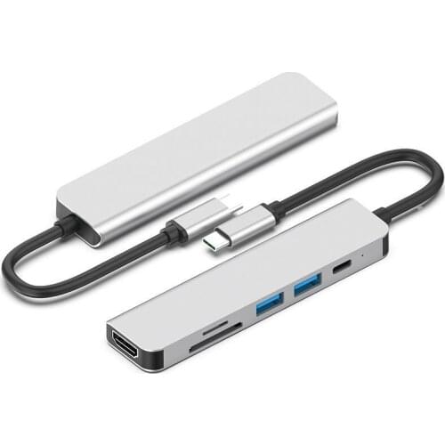 6in1 Type C To 4K HDMI-compatible Phone 87W High-Speed PD Charging Aluminium Alloy USB Hub Docking Station SD/TF Card Reader