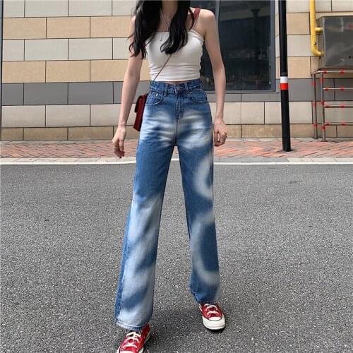 Europe And The United States 2021 Winter Fashion High Waist Slim Straight Tube Show Thin Wide Leg Trend Versatile Jeans Women