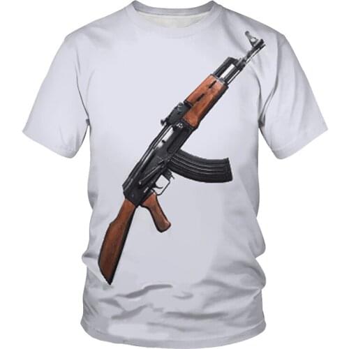 Top Handsome Breathable Short Sleeve 3D Printed Weapon Pattern Comfortable Printed T-shirt Harajuku Crew Neck T-shirt