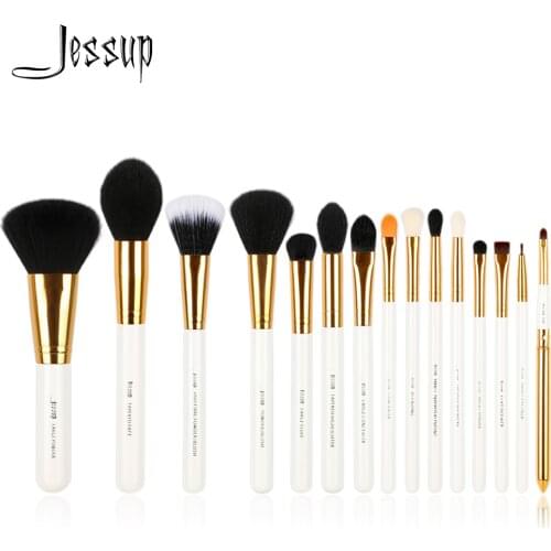 Jessup brushes 15pcs Makeup Brushes Powder Foundation make up brush set Eyeshadow Eyeliner Lip Tool White / Gold Cosmetic beauty