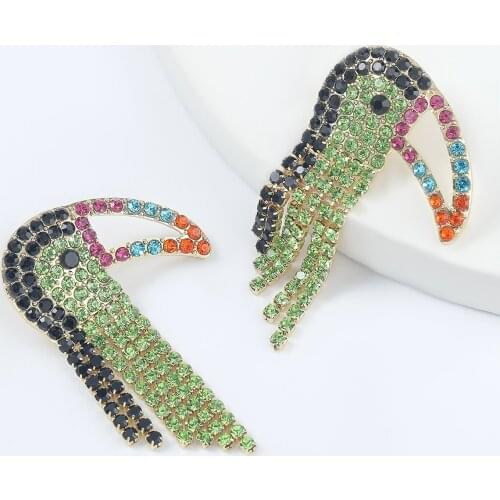 JIJIAWENHAU New Trend Womens Acrylic Rhinestone Toucan Dangle Earrings Bohemian Jewelry Hot Accessories