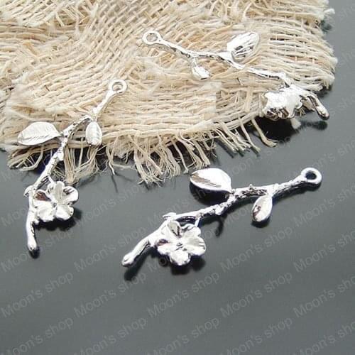 JM2402)20 pieces 41*13mm Gold/Antique Silver/Bronze color Flower Branch Alloy Flat Charms Pendants DIY Findings Accessories