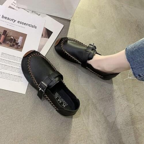 Soft Leather Single Shoes Female Korean Version Wild 2021 Spring New Net Red Lazy One Pedal Shallow Mouth Peas Shoes Ins Tide