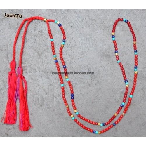 Coral beaded tassels fashion handmade necklace can wrapped as bracelet for woman