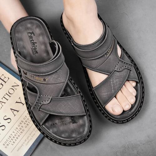 New Summer Men Sandals Breathable Beach Sandals Men Casual Shoes High Quality Genuine Leather Mens Shoes