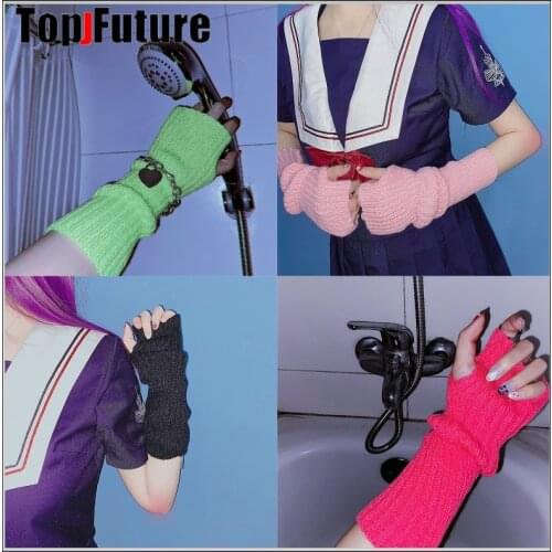 Naiveroo Women Lady pinkycolor colo Elbow Gloves Warmer Knitted Long Fingerless Gloves Elbow Mittens Christmas Accessories Gift
