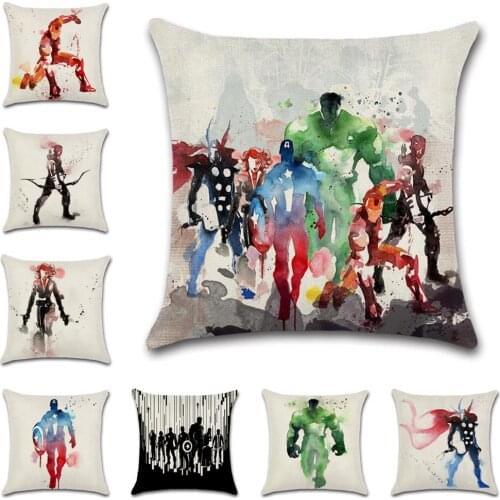 Superhero Water Ink Printed Beige cotton linen Cushion cover Pillowcase decoration for home sofa chair kids girl bedroom gift
