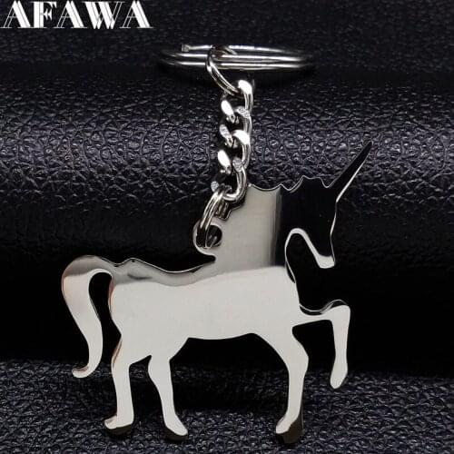 2021 New Fashion Big Stainless Steel Keychain for Women Big Silver Color Unicorn Key Holder Jewelry Gift llavero mujer K77307B